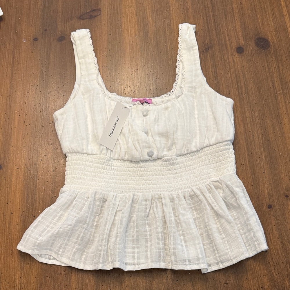 Francesca's Collections White Smocked Peplum Top